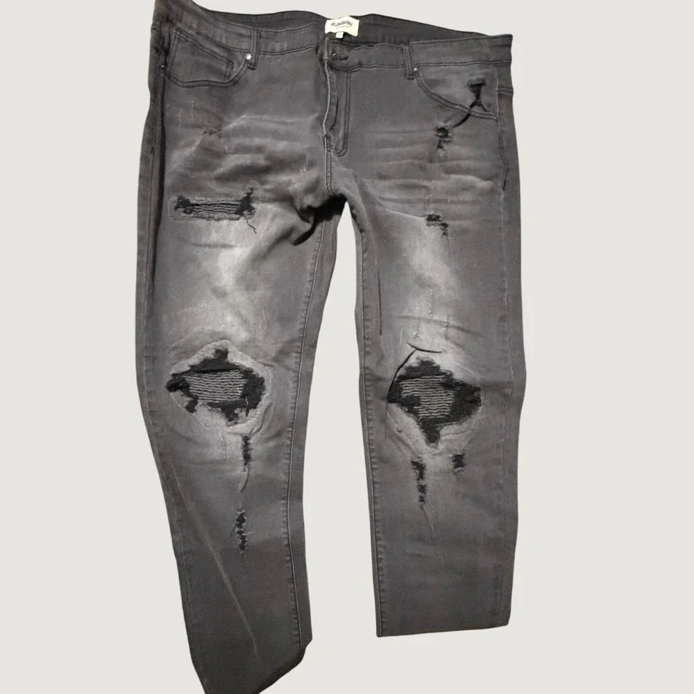 Runaway Los Angeles Rush Mens Grey Distressed Moto Biker Slim Jeans Size 44 NWT